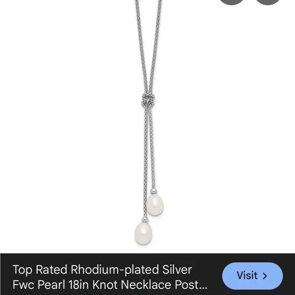 Rhodium over 925 Sterling Silver Freshwater Pearl Dangle Earrings & Necklace Set - Picture 2 of 15